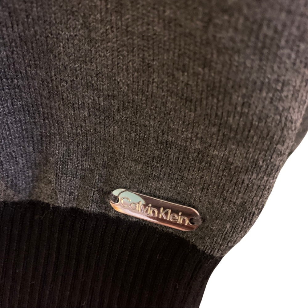 2/$30 Calvin Klein Gray Black Stripped Mock Turtleneck Sweater Large Academia - Picture 5 of 10